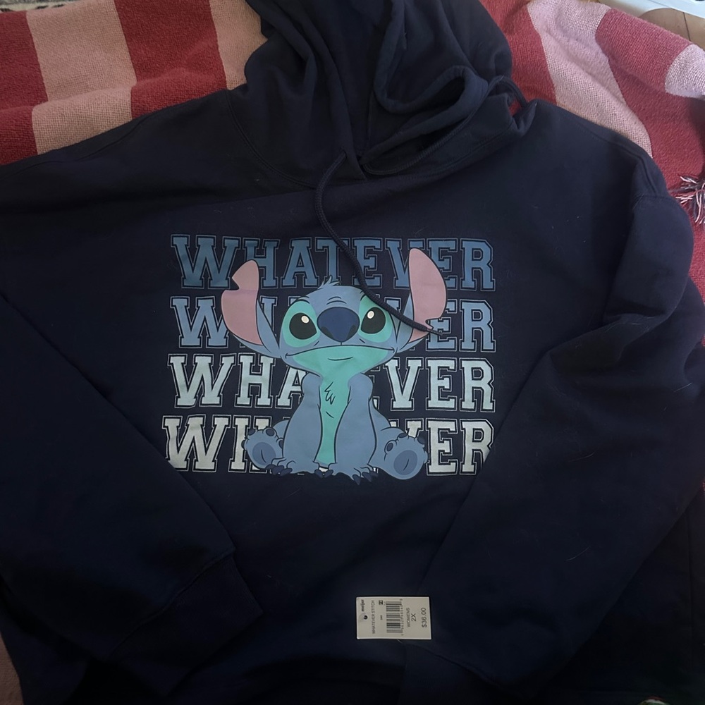 NWT Navy Blue Half Hoodie with Stitch Graphic
